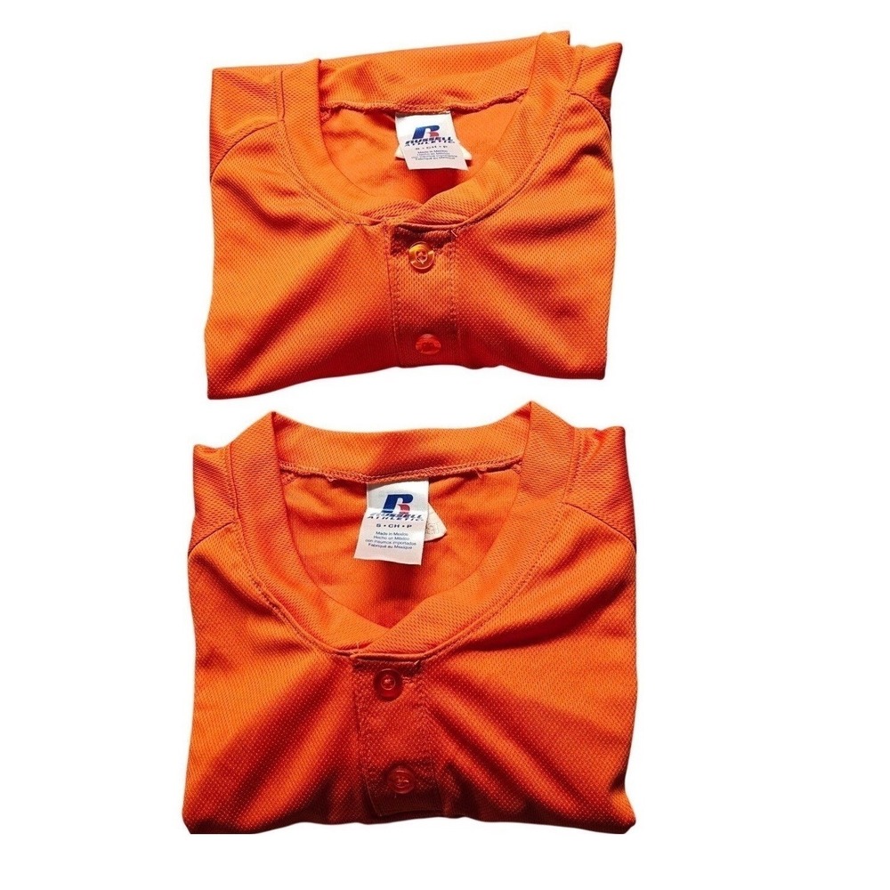 2 Set Russell Athletic Baseball Jersey Mens Small Orange Short Sleeve Mesh